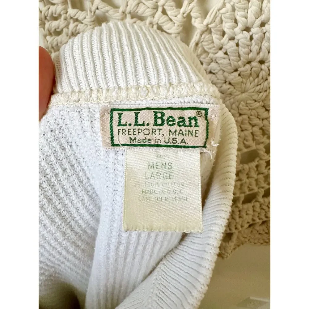 L.L.Bean Vintage 90s Cotton Button Front Henley Sweater Mens Size Large